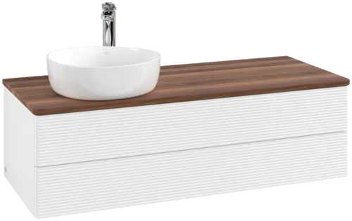 Obrázek VILLEROY BOCH Antao Vanity unit, with lighting, 2 pull-out compartments, 1200 x 360 x 500 mm, Front with grain texture, White Matt Lacquer / Warm Walnut #L22152MT