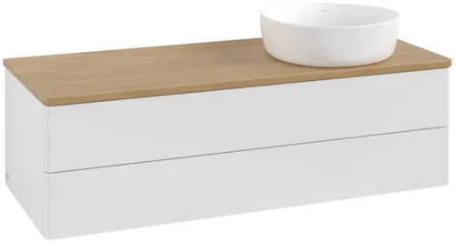 Obrázek VILLEROY BOCH Antao Vanity unit, with lighting, 2 pull-out compartments, 1200 x 360 x 500 mm, Front without structure, Glossy White Lacquer / Honey Oak #L23011GF