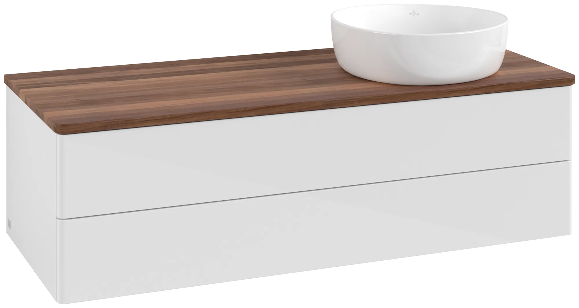 Obrázek VILLEROY BOCH Antao Vanity unit, with lighting, 2 pull-out compartments, 1200 x 360 x 500 mm, Front without structure, Glossy White Lacquer / Warm Walnut #L23012GF