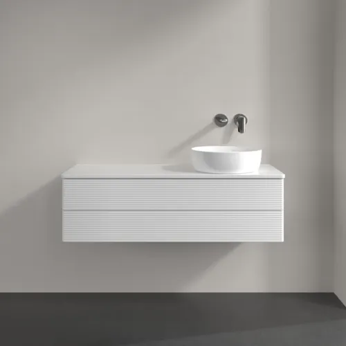 Bild von VILLEROY BOCH Antao Waschbeckenunterschrank, mit Beleuchtung, 2 Auszüge, 1200 x 360 x 500 mm, Front mit Struktur, Glossy White Lacquer / Glossy White Lacquer #L23110GF