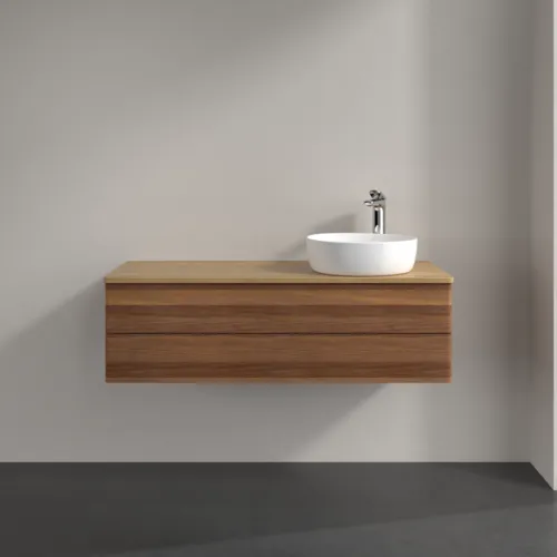 Bild von VILLEROY BOCH Antao Waschbeckenunterschrank, mit Beleuchtung, 2 Auszüge, 1200 x 360 x 500 mm, Front ohne Struktur, Warm Walnut / Honey Oak #L23051HM