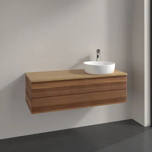 Bild von VILLEROY BOCH Antao Waschbeckenunterschrank, mit Beleuchtung, 2 Auszüge, 1200 x 360 x 500 mm, Front ohne Struktur, Warm Walnut / Honey Oak #L23051HM