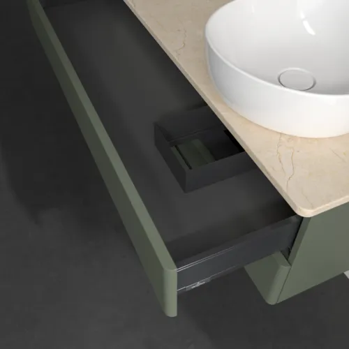 Bild von VILLEROY BOCH Antao Waschbeckenunterschrank, mit Beleuchtung, 2 Auszüge, 1200 x 360 x 500 mm, Front ohne Struktur, Leaf Green Matt Lacquer / Botticino #L23013HL