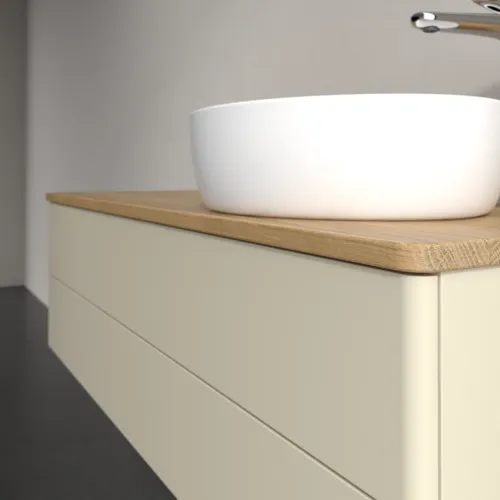 Bild von VILLEROY BOCH Antao Waschbeckenunterschrank, mit Beleuchtung, 2 Auszüge, 1200 x 360 x 500 mm, Front ohne Struktur, Silk Grey Matt Lacquer / Honey Oak #L23051HJ
