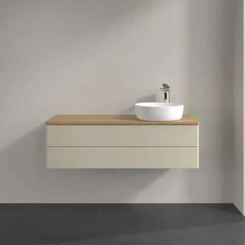 Bild von VILLEROY BOCH Antao Waschbeckenunterschrank, mit Beleuchtung, 2 Auszüge, 1200 x 360 x 500 mm, Front ohne Struktur, Silk Grey Matt Lacquer / Honey Oak #L23051HJ