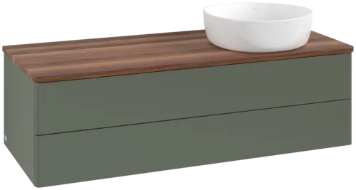 Obrázek VILLEROY BOCH Antao Vanity unit, with lighting, 2 pull-out compartments, 1200 x 360 x 500 mm, Front without structure, Leaf Green Matt Lacquer / Warm Walnut #L23012HL