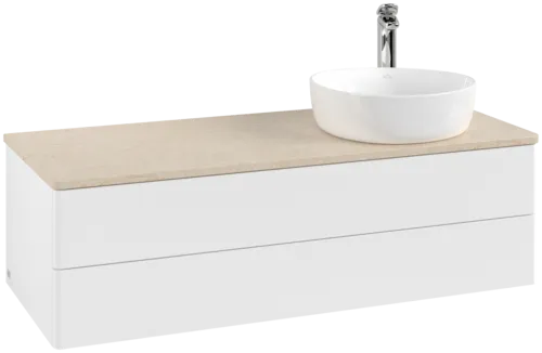 Obrázek VILLEROY BOCH Antao Vanity unit, with lighting, 2 pull-out compartments, 1200 x 360 x 500 mm, Front without structure, White Matt Lacquer / Botticino #L23053MT