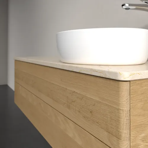 Bild von VILLEROY BOCH Antao Waschbeckenunterschrank, mit Beleuchtung, 2 Auszüge, 1200 x 360 x 500 mm, Front ohne Struktur, Honey Oak / Botticino #L23053HN