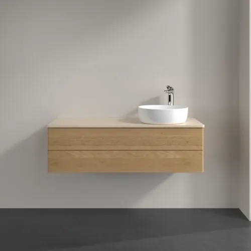 Bild von VILLEROY BOCH Antao Waschbeckenunterschrank, mit Beleuchtung, 2 Auszüge, 1200 x 360 x 500 mm, Front ohne Struktur, Honey Oak / Botticino #L23053HN