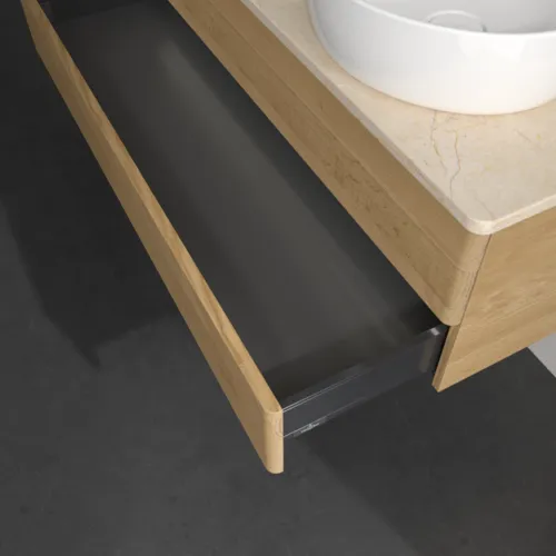 Bild von VILLEROY BOCH Antao Waschbeckenunterschrank, mit Beleuchtung, 2 Auszüge, 1200 x 360 x 500 mm, Front ohne Struktur, Honey Oak / Botticino #L23053HN