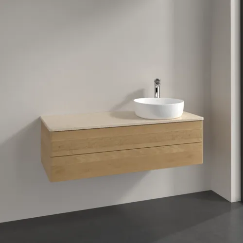 Bild von VILLEROY BOCH Antao Waschbeckenunterschrank, mit Beleuchtung, 2 Auszüge, 1200 x 360 x 500 mm, Front ohne Struktur, Honey Oak / Botticino #L23053HN