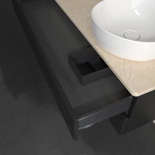 Bild von VILLEROY BOCH Antao Waschbeckenunterschrank, mit Beleuchtung, 2 Auszüge, 1200 x 360 x 500 mm, Front ohne Struktur, Black Matt Lacquer / Botticino #L23053PD