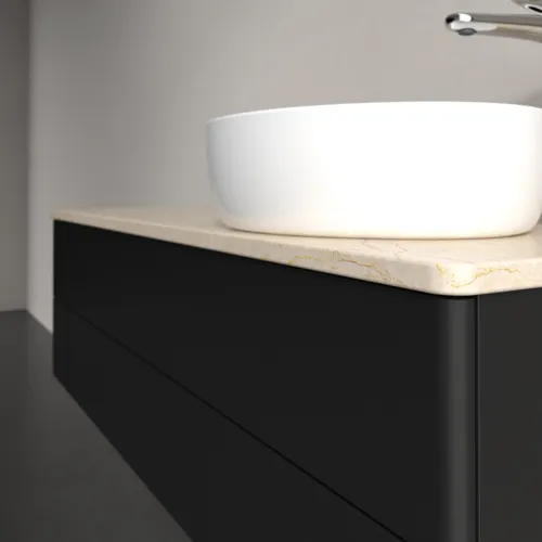 Bild von VILLEROY BOCH Antao Waschbeckenunterschrank, mit Beleuchtung, 2 Auszüge, 1200 x 360 x 500 mm, Front ohne Struktur, Black Matt Lacquer / Botticino #L23053PD