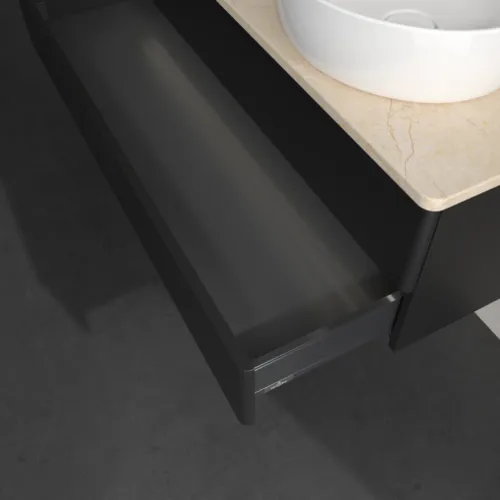 Bild von VILLEROY BOCH Antao Waschbeckenunterschrank, mit Beleuchtung, 2 Auszüge, 1200 x 360 x 500 mm, Front ohne Struktur, Black Matt Lacquer / Botticino #L23053PD