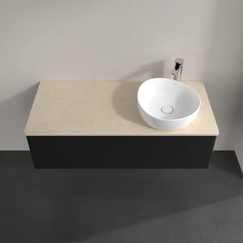 Bild von VILLEROY BOCH Antao Waschbeckenunterschrank, mit Beleuchtung, 2 Auszüge, 1200 x 360 x 500 mm, Front ohne Struktur, Black Matt Lacquer / Botticino #L23053PD