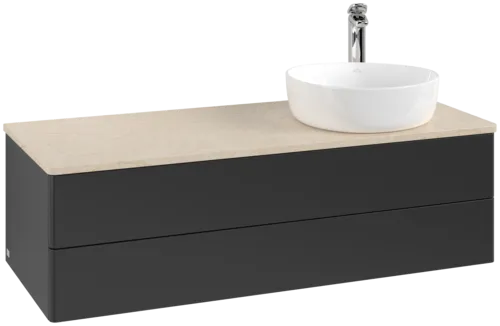 Obrázek VILLEROY BOCH Antao Vanity unit, with lighting, 2 pull-out compartments, 1200 x 360 x 500 mm, Front without structure, Black Matt Lacquer / Botticino #L23053PD