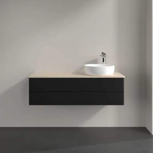 Bild von VILLEROY BOCH Antao Waschbeckenunterschrank, mit Beleuchtung, 2 Auszüge, 1200 x 360 x 500 mm, Front ohne Struktur, Black Matt Lacquer / Botticino #L23053PD