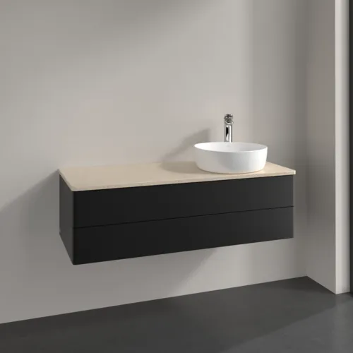Bild von VILLEROY BOCH Antao Waschbeckenunterschrank, mit Beleuchtung, 2 Auszüge, 1200 x 360 x 500 mm, Front ohne Struktur, Black Matt Lacquer / Botticino #L23053PD