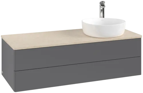 Obrázek VILLEROY BOCH Antao Vanity unit, with lighting, 2 pull-out compartments, 1200 x 360 x 500 mm, Front without structure, Anthracite Matt Lacquer / Botticino #L23053GK