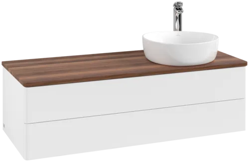 Obrázek VILLEROY BOCH Antao Vanity unit, with lighting, 2 pull-out compartments, 1200 x 360 x 500 mm, Front without structure, White Matt Lacquer / Warm Walnut #L23052MT