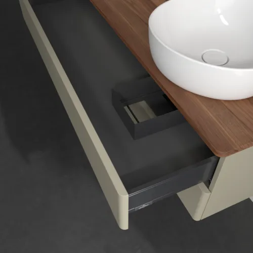 Bild von VILLEROY BOCH Antao Waschbeckenunterschrank, mit Beleuchtung, 2 Auszüge, 1200 x 360 x 500 mm, Front ohne Struktur, Stone Grey Matt Lacquer / Warm Walnut #L23052HK