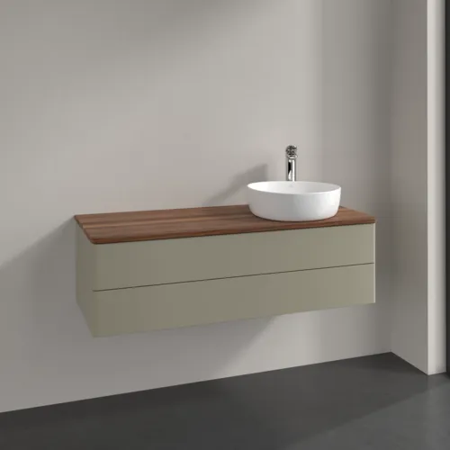 Bild von VILLEROY BOCH Antao Waschbeckenunterschrank, mit Beleuchtung, 2 Auszüge, 1200 x 360 x 500 mm, Front ohne Struktur, Stone Grey Matt Lacquer / Warm Walnut #L23052HK