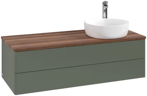 Obrázek VILLEROY BOCH Antao Vanity unit, with lighting, 2 pull-out compartments, 1200 x 360 x 500 mm, Front without structure, Leaf Green Matt Lacquer / Warm Walnut #L23052HL