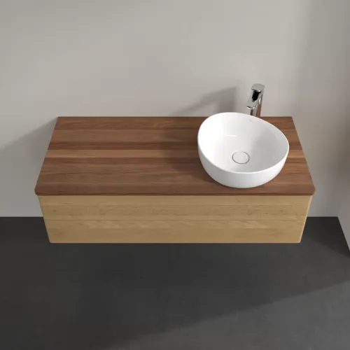 Bild von VILLEROY BOCH Antao Waschbeckenunterschrank, mit Beleuchtung, 2 Auszüge, 1200 x 360 x 500 mm, Front ohne Struktur, Honey Oak / Warm Walnut #L23052HN