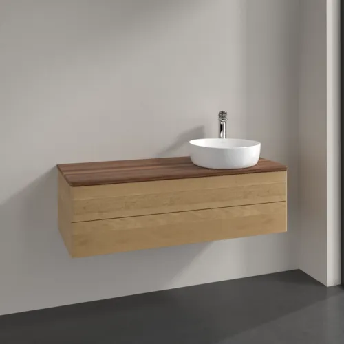 Bild von VILLEROY BOCH Antao Waschbeckenunterschrank, mit Beleuchtung, 2 Auszüge, 1200 x 360 x 500 mm, Front ohne Struktur, Honey Oak / Warm Walnut #L23052HN
