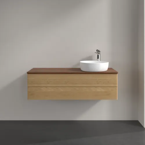 Bild von VILLEROY BOCH Antao Waschbeckenunterschrank, mit Beleuchtung, 2 Auszüge, 1200 x 360 x 500 mm, Front ohne Struktur, Honey Oak / Warm Walnut #L23052HN
