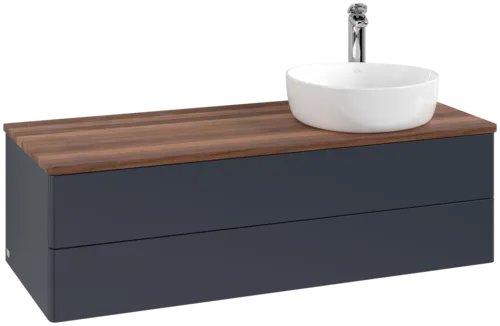 Obrázek VILLEROY BOCH Antao Vanity unit, with lighting, 2 pull-out compartments, 1200 x 360 x 500 mm, Front without structure, Midnight Blue Matt Lacquer / Warm Walnut #L23052HG