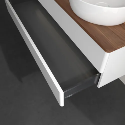 Bild von VILLEROY BOCH Antao Waschbeckenunterschrank, mit Beleuchtung, 2 Auszüge, 1200 x 360 x 500 mm, Front ohne Struktur, Glossy White Lacquer / Warm Walnut #L23052GF
