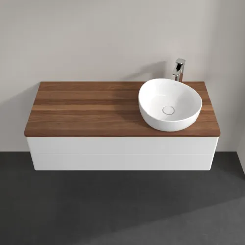 Bild von VILLEROY BOCH Antao Waschbeckenunterschrank, mit Beleuchtung, 2 Auszüge, 1200 x 360 x 500 mm, Front ohne Struktur, Glossy White Lacquer / Warm Walnut #L23052GF