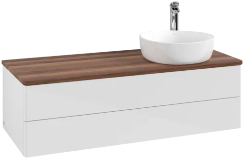 Obrázek VILLEROY BOCH Antao Vanity unit, with lighting, 2 pull-out compartments, 1200 x 360 x 500 mm, Front without structure, Glossy White Lacquer / Warm Walnut #L23052GF