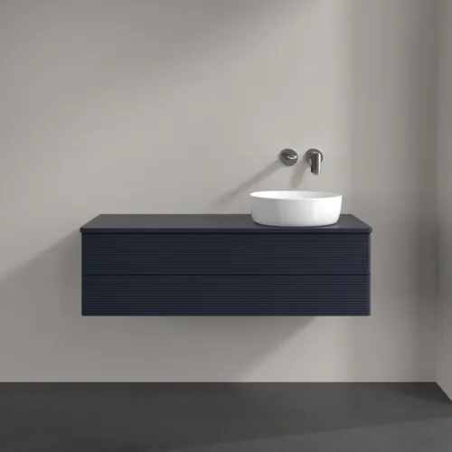 Bild von VILLEROY BOCH Antao Waschbeckenunterschrank, mit Beleuchtung, 2 Auszüge, 1200 x 360 x 500 mm, Front mit Struktur, Midnight Blue Matt Lacquer / Midnight Blue Matt Lacquer #L23110HG