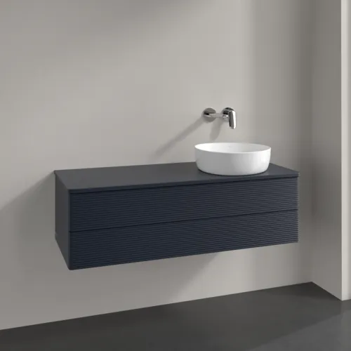 Bild von VILLEROY BOCH Antao Waschbeckenunterschrank, mit Beleuchtung, 2 Auszüge, 1200 x 360 x 500 mm, Front mit Struktur, Midnight Blue Matt Lacquer / Midnight Blue Matt Lacquer #L23110HG