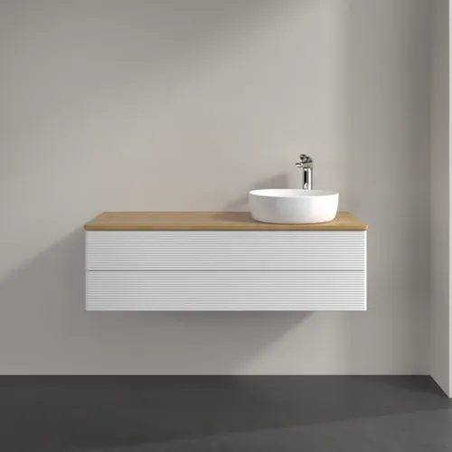 Bild von VILLEROY BOCH Antao Waschbeckenunterschrank, mit Beleuchtung, 2 Auszüge, 1200 x 360 x 500 mm, Front mit Struktur, Glossy White Lacquer / Honey Oak #L23151GF