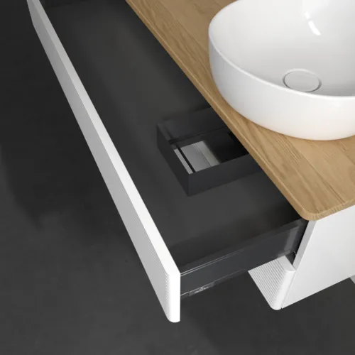 Bild von VILLEROY BOCH Antao Waschbeckenunterschrank, mit Beleuchtung, 2 Auszüge, 1200 x 360 x 500 mm, Front mit Struktur, Glossy White Lacquer / Honey Oak #L23151GF