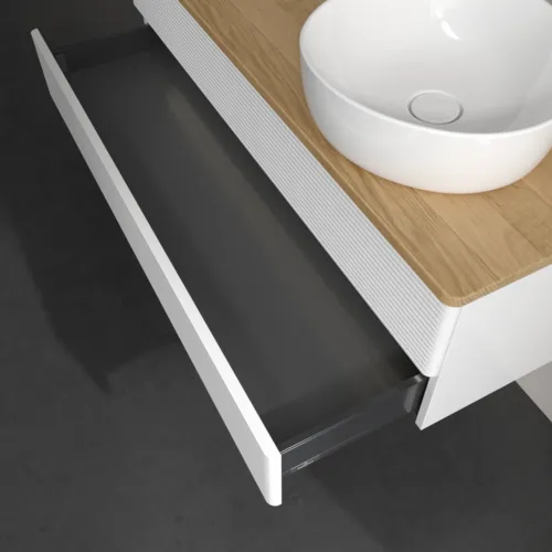 Bild von VILLEROY BOCH Antao Waschbeckenunterschrank, mit Beleuchtung, 2 Auszüge, 1200 x 360 x 500 mm, Front mit Struktur, Glossy White Lacquer / Honey Oak #L23151GF