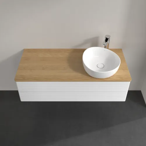 Bild von VILLEROY BOCH Antao Waschbeckenunterschrank, mit Beleuchtung, 2 Auszüge, 1200 x 360 x 500 mm, Front mit Struktur, Glossy White Lacquer / Honey Oak #L23151GF