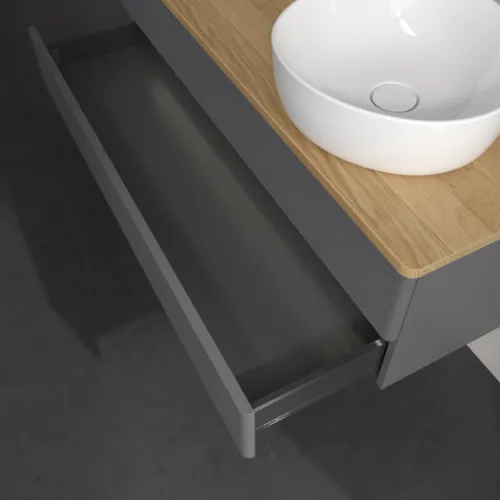 VILLEROY BOCH Antao Waschbeckenunterschrank, mit Beleuchtung, 2 Auszüge, 1200 x 360 x 500 mm, Front mit Struktur, Anthracite Matt Lacquer / Honey Oak #L23111GK, Bild 6