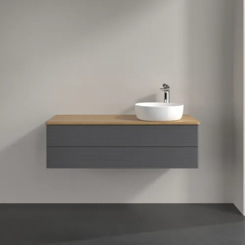 Bild von VILLEROY BOCH Antao Waschbeckenunterschrank, mit Beleuchtung, 2 Auszüge, 1200 x 360 x 500 mm, Front mit Struktur, Anthracite Matt Lacquer / Honey Oak #L23151GK
