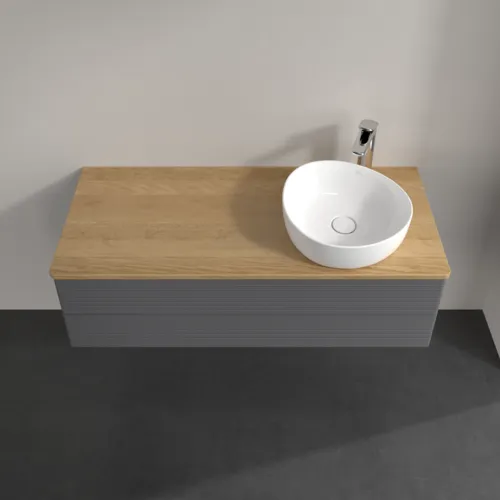 Bild von VILLEROY BOCH Antao Waschbeckenunterschrank, mit Beleuchtung, 2 Auszüge, 1200 x 360 x 500 mm, Front mit Struktur, Anthracite Matt Lacquer / Honey Oak #L23151GK