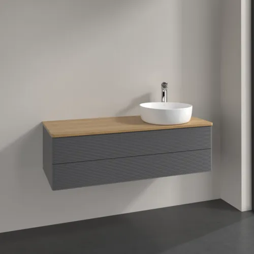 Bild von VILLEROY BOCH Antao Waschbeckenunterschrank, mit Beleuchtung, 2 Auszüge, 1200 x 360 x 500 mm, Front mit Struktur, Anthracite Matt Lacquer / Honey Oak #L23151GK