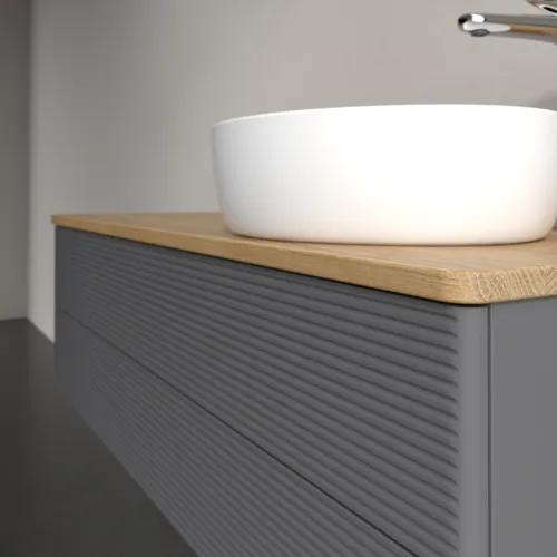 Bild von VILLEROY BOCH Antao Waschbeckenunterschrank, mit Beleuchtung, 2 Auszüge, 1200 x 360 x 500 mm, Front mit Struktur, Anthracite Matt Lacquer / Honey Oak #L23151GK