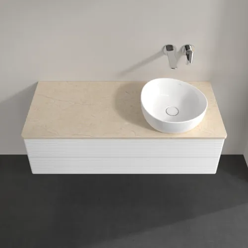 VILLEROY BOCH Antao Waschbeckenunterschrank, mit Beleuchtung, 2 Auszüge, 1200 x 360 x 500 mm, Front mit Struktur, Glossy White Lacquer / Botticino #L23113GF, Bild 4