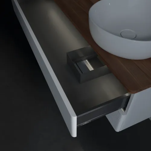 Bild von VILLEROY BOCH Antao Waschbeckenunterschrank, mit Beleuchtung, 2 Auszüge, 1200 x 360 x 500 mm, Front mit Struktur, Glossy White Lacquer / Warm Walnut #L23112GF