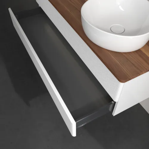 Bild von VILLEROY BOCH Antao Waschbeckenunterschrank, mit Beleuchtung, 2 Auszüge, 1200 x 360 x 500 mm, Front mit Struktur, Glossy White Lacquer / Warm Walnut #L23112GF