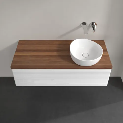 Bild von VILLEROY BOCH Antao Waschbeckenunterschrank, mit Beleuchtung, 2 Auszüge, 1200 x 360 x 500 mm, Front mit Struktur, Glossy White Lacquer / Warm Walnut #L23112GF