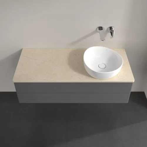 Bild von VILLEROY BOCH Antao Waschbeckenunterschrank, mit Beleuchtung, 2 Auszüge, 1200 x 360 x 500 mm, Front mit Struktur, Anthracite Matt Lacquer / Botticino #L23113GK